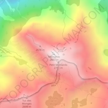 Mappa topografica Montardo, altitudine, rilievo