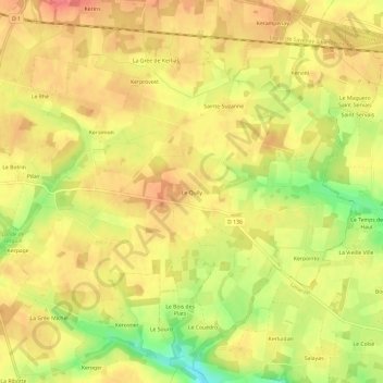 Mappa topografica Le Quily, altitudine, rilievo