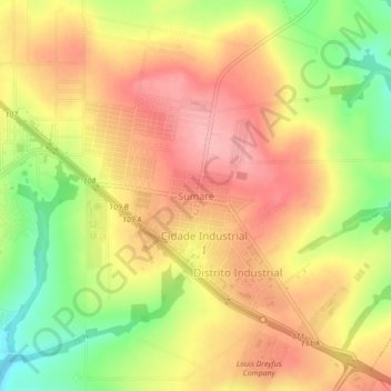 Mappa topografica Sumaré, altitudine, rilievo