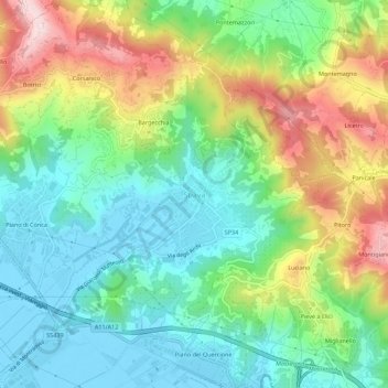 Mappa topografica Stiava, altitudine, rilievo