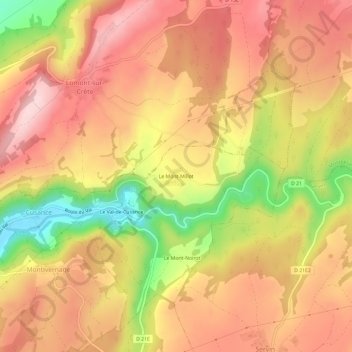 Mappa topografica Le Mont-Millot, altitudine, rilievo