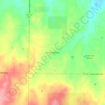Mappa topografica Parker Highlands, altitudine, rilievo