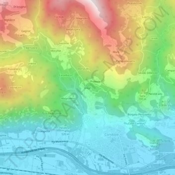 Mappa topografica Giagli, altitudine, rilievo