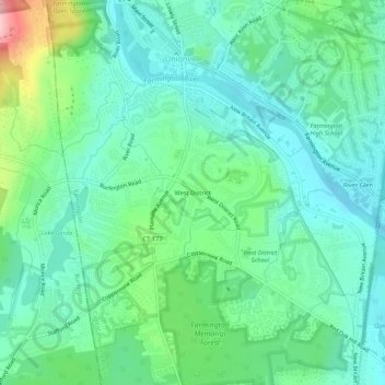 Mappa topografica West District, altitudine, rilievo