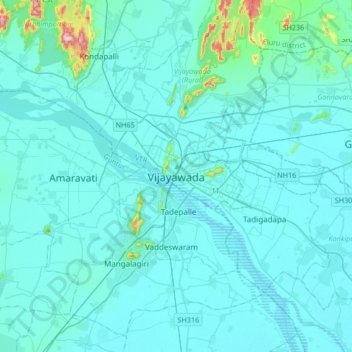 Mappa topografica Vijayawada, altitudine, rilievo