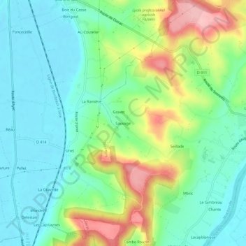 Mappa topografica Sauvage, altitudine, rilievo