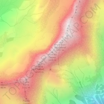 Mappa topografica Mont du Clapey, altitudine, rilievo
