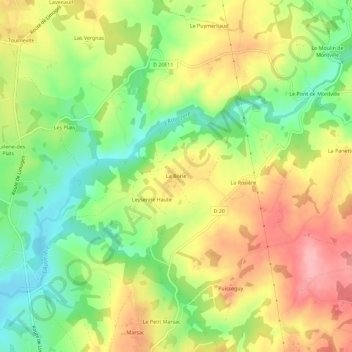 Mappa topografica La Borie, altitudine, rilievo