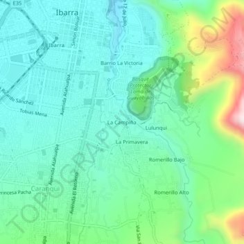 Mappa topografica La Campiña, altitudine, rilievo