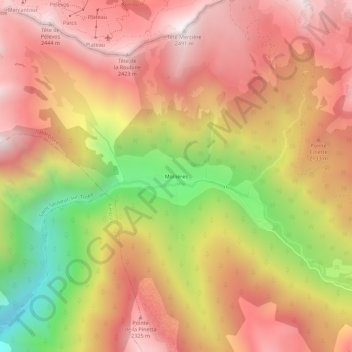 Mappa topografica Mollières, altitudine, rilievo