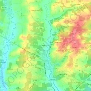 Mappa topografica Le Maurin, altitudine, rilievo