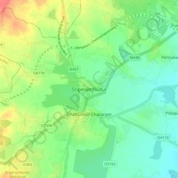 Mappa topografica Sriperumbudur, altitudine, rilievo