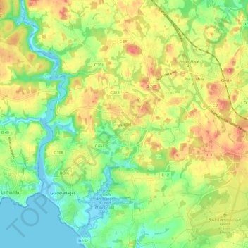 Mappa topografica Guidel, altitudine, rilievo