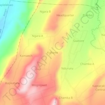 Mappa topografica Kahawa, altitudine, rilievo