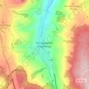 Mappa topografica Königswalde/Erzgebirge, altitudine, rilievo