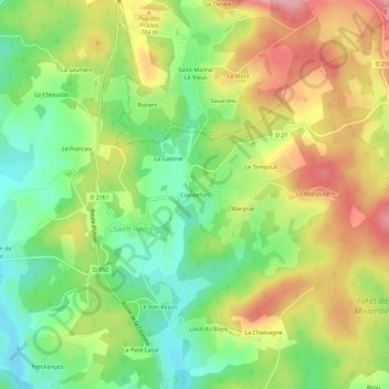 Mappa topografica Combefort, altitudine, rilievo
