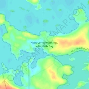 Mappa topografica Whitefish Bay, altitudine, rilievo