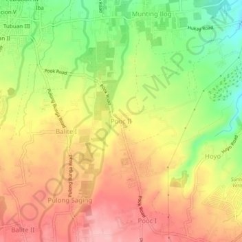 Mappa topografica Pooc II, altitudine, rilievo