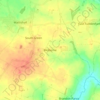 Mappa topografica Welborne, altitudine, rilievo
