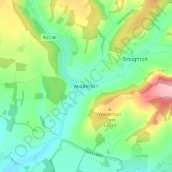 Mappa topografica Walderton, altitudine, rilievo