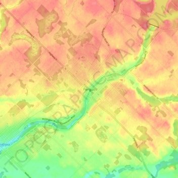 Mappa topografica Fergus, altitudine, rilievo