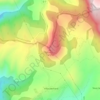 Mappa topografica Courbons, altitudine, rilievo