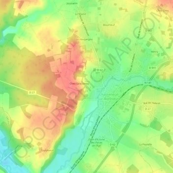 Mappa topografica Le Montet, altitudine, rilievo