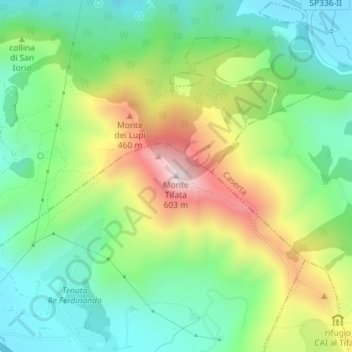 Mappa topografica Monte Tifata, altitudine, rilievo