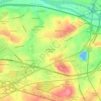Mappa topografica Brandywine Village, altitudine, rilievo