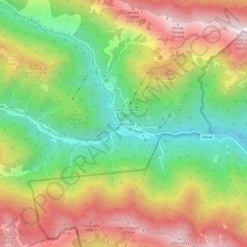 Mappa topografica Uccea, altitudine, rilievo