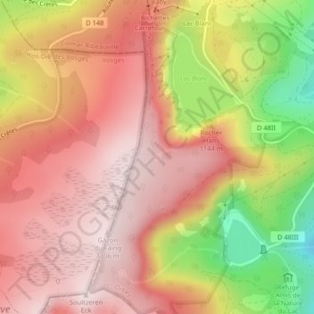 Mappa topografica Source du Lac Blanc, altitudine, rilievo