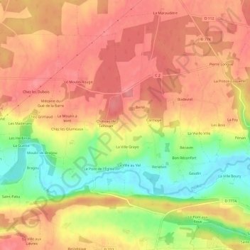 Mappa topografica Couëdel, altitudine, rilievo