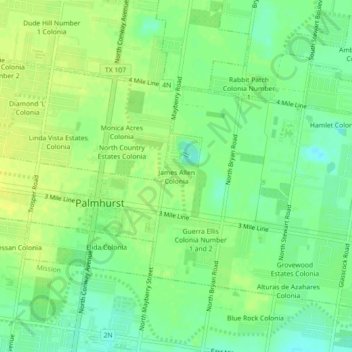 Mappa topografica James Allen Colonia, altitudine, rilievo