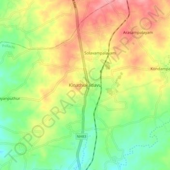 Mappa topografica Kinathukadavu, altitudine, rilievo