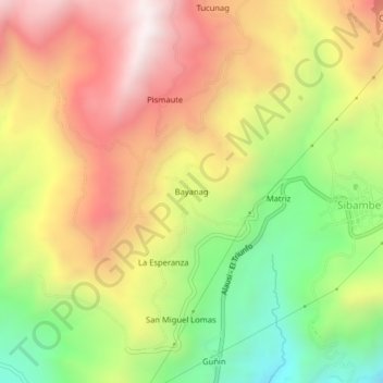 Mappa topografica Bayanag, altitudine, rilievo