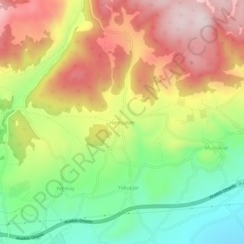 Mappa topografica Hamzabey, altitudine, rilievo