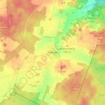 Mappa topografica Tellmer, altitudine, rilievo