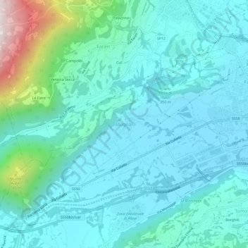 Mappa topografica Mugnai, altitudine, rilievo