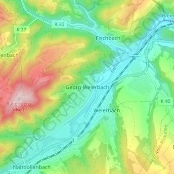 Mappa topografica Georg-Weierbach, altitudine, rilievo