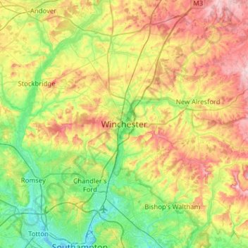 Mappa topografica Winchester, altitudine, rilievo