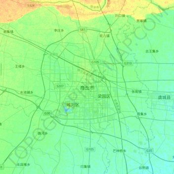 Mappa topografica 商丘市, altitudine, rilievo