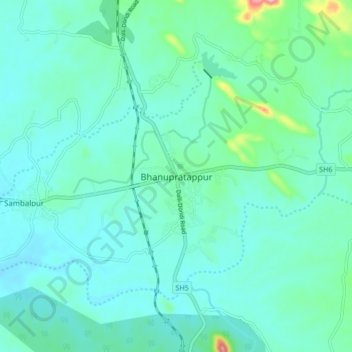 Mappa topografica Bhanupratappur, altitudine, rilievo
