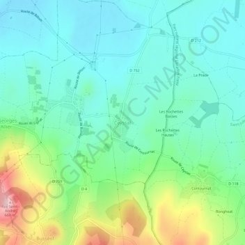 Mappa topografica Ceyssat, altitudine, rilievo