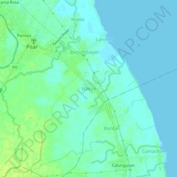 Mappa topografica Wakas, altitudine, rilievo