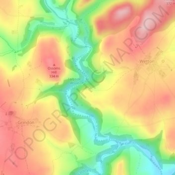 Mappa topografica Thor's Cave, altitudine, rilievo