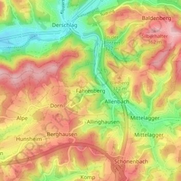 Mappa topografica Fahrenberg, altitudine, rilievo