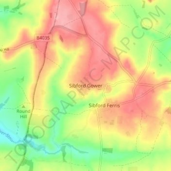 Mappa topografica Sibford Gower, altitudine, rilievo