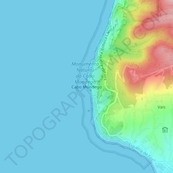 Mappa topografica Cabo Mondego, altitudine, rilievo