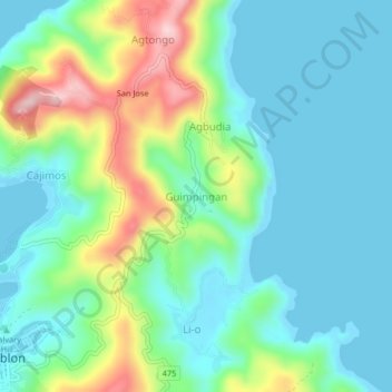 Mappa topografica Guimpingan, altitudine, rilievo