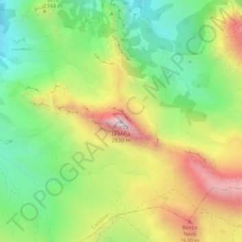 Mappa topografica Rocca la Meja, altitudine, rilievo